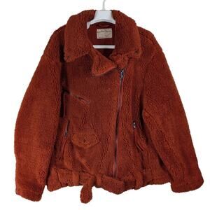 Free People We The Free So Cozy Slouchy Fleece Moto Jacket Spiced Brandy Size M